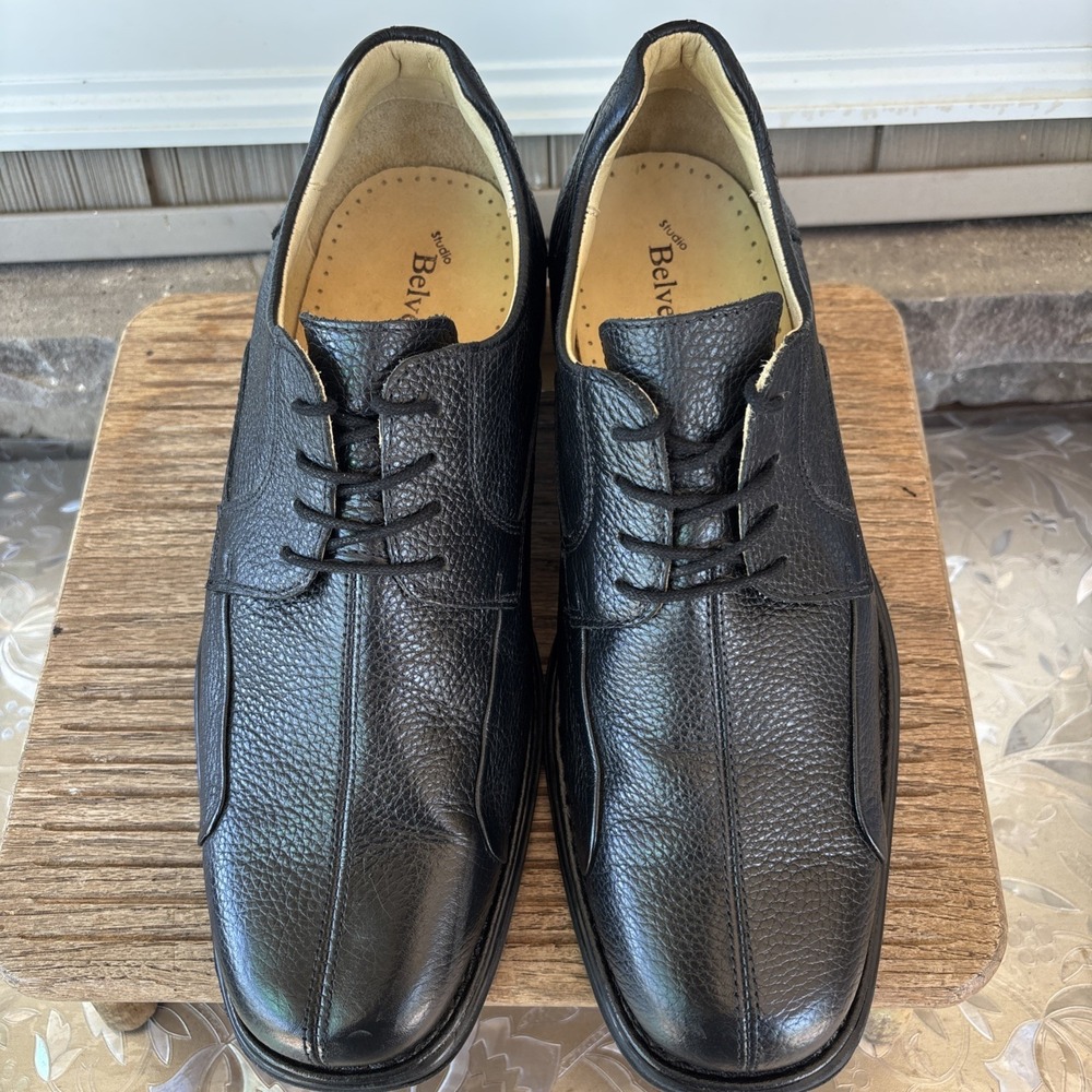 Studio Belvedere Bay Bridge Black Pebbled Leather Dress Shoes Mens 10 EEE Brazil